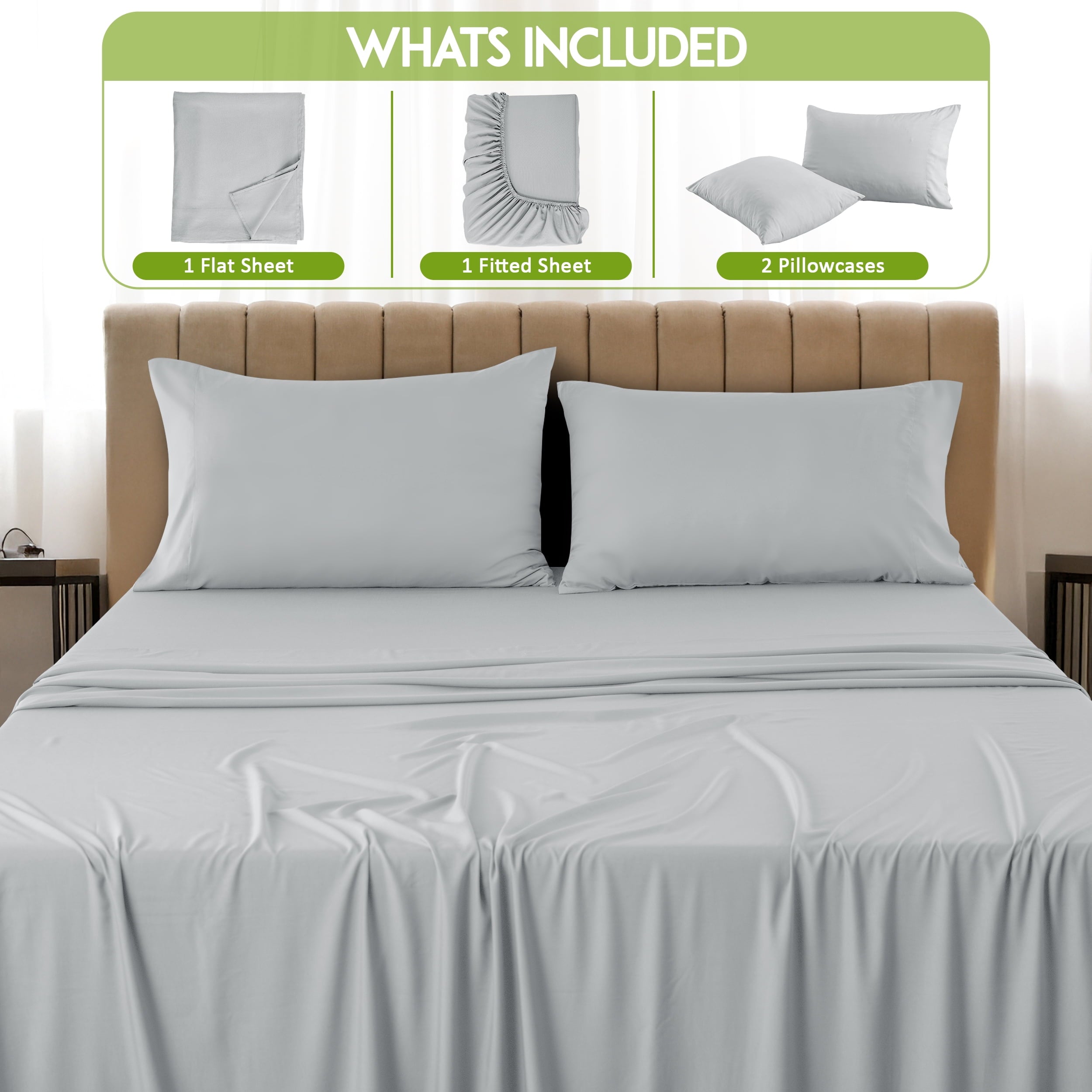 Rayon - 4 Piece Cooling Bed Sheets Set, Gray - Image 3